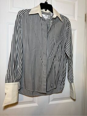Saks Fifth Avenue Collection Black White Striped Shirt Sz 6 Minimalist Ireland